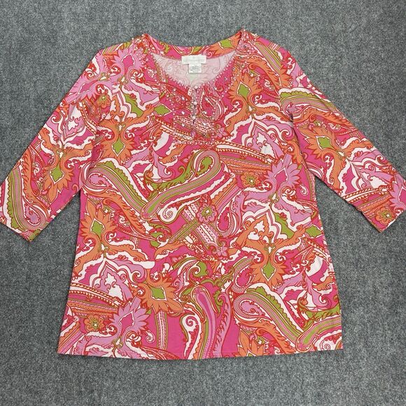 Soft Surroundings Tops - Soft Surroundings Top Womens Size XL Pink Paisley Beaded 3/4 Sleeve Tunic